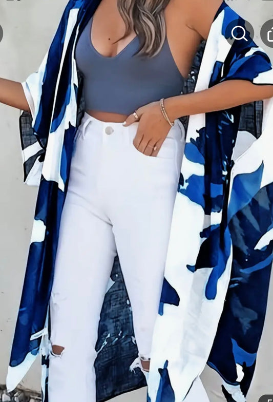Navy Floral Batwing Cover-up